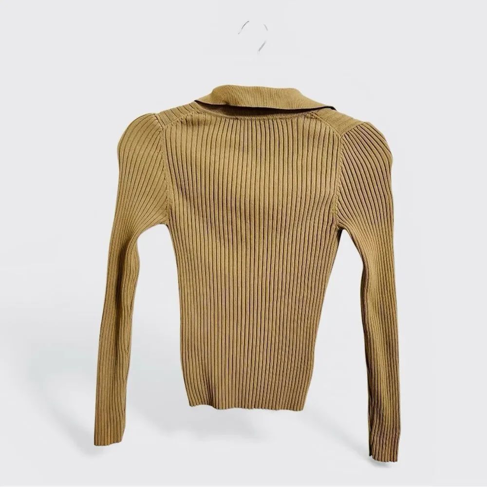 ZARA Ribbed Knit Polo Camel Size Small - Picture 9 of 12